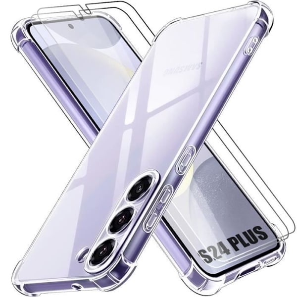 Fodral till Samsung Galaxy S24 Plus (S24+) - Transparent stötsäkert silikonskydd + 2 härdade glasögon