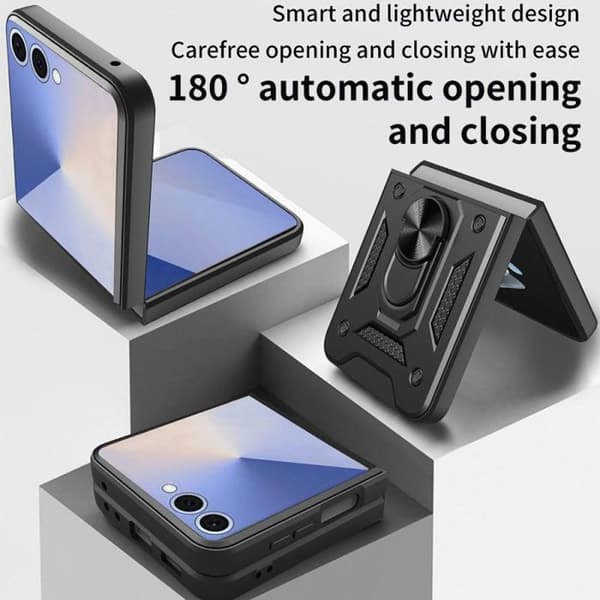 Skyddsskal - BOOLING - för Samsung Galaxy Z Flip 7 - Stötsäker - Rotbart ring - Svart Svart