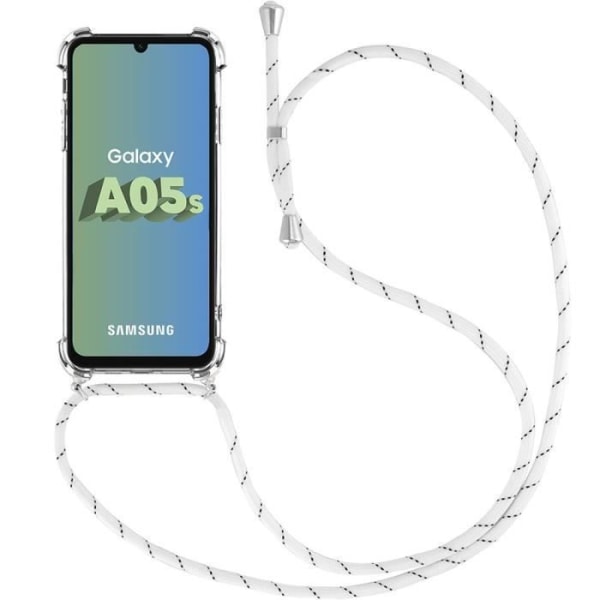 Skyddskal - BOOLING - Samsung Galaxy A05s - Transparent - Stötresistent - Vit snodd ingår Transparent, vit