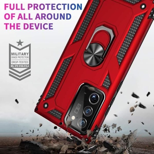 Set med 2 härdade glasögon med fodral för Samsung Note 20 Ultra (6,9 tum) Red Hard Solid Anti-Scratch Rigid Army Style Röd