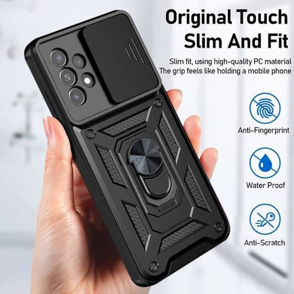 Fodral för Samsung A53 5G (6,5 tum) Svart Anti-Scratch Förstärkt Kant Army Style Kameraskydd Hårt Styvt Svart