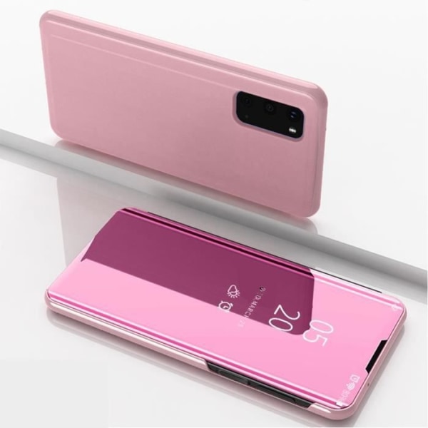 för Samsung Galaxy S20 Cover Stand Flip Clear View Mirror Shockproof Fodral (roséguld) rosa guld