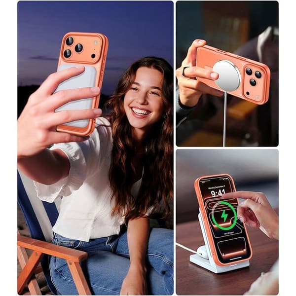 Skyddsfodral - BOOLING - iPhone 17 Pro - Stötresistent - Orange Magnetisk Ring - 2 Glas Orange