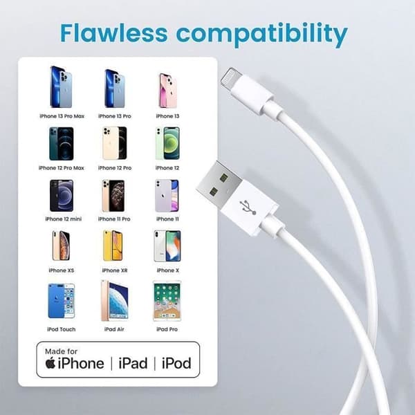 Set med 3 USB-laddarkabel för iPhone - PROSHOP - 1M - Vit Vit