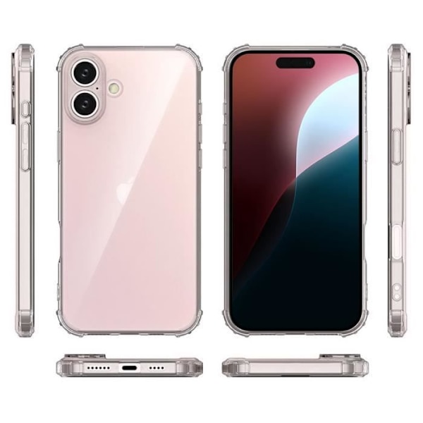 Skyddsfodral för telefon - Silikon - iPhone 16 Plus - Stötskydd - Transparent - 2 Härdade Glas Transparent