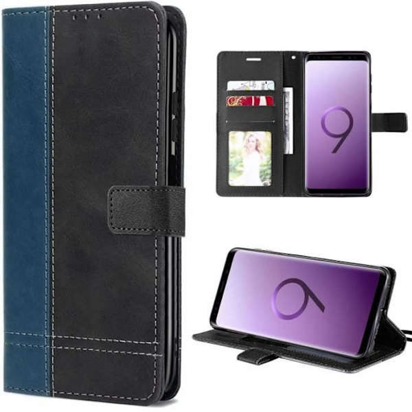 Coque - Samsung - Galaxy S9 - Mjukt PU-läder - Stötsäker - Elegant Svart-Marinblå Svart-marinblå