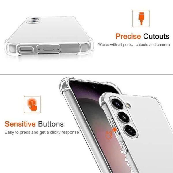 Fodral till Samsung Galaxy S24 Plus (S24+) - Transparent stötsäkert silikonskydd + 2 härdade glasögon