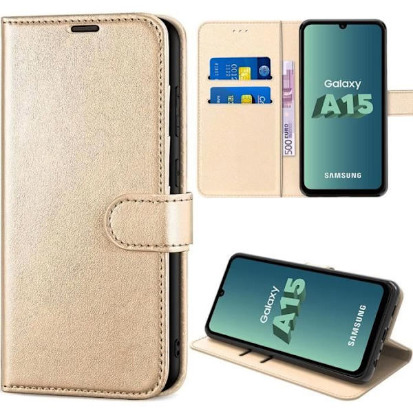 Skyddande skal - Samsung - Galaxy A15 5G - Stötresistent - PU-läder - Guld gyllene