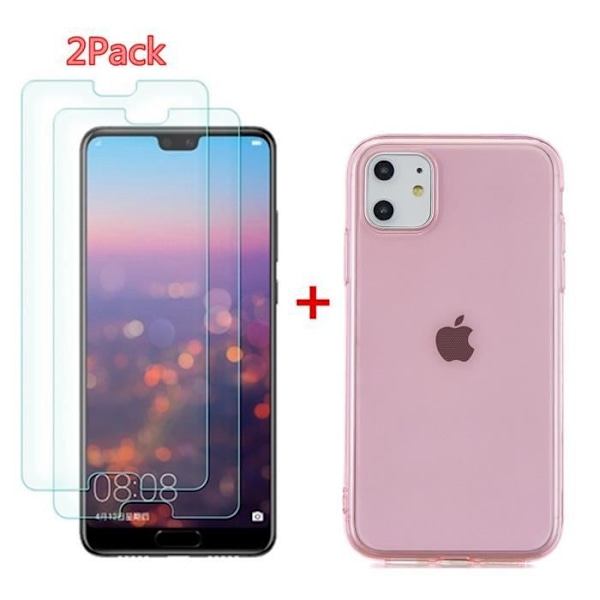 Mjukt flexibelt fodral för Apple iPhone 11 (6,1"), genomskinligt fodral 2 STK härdat glasfilm + 1 ST TPU silikonskydd