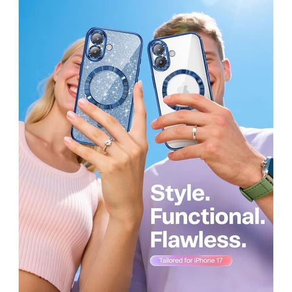 Skyddsskal - BOOLING - för iPhone 17 - Silikon med Blå Glitter Magnetring Blå