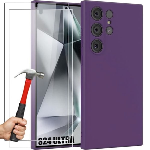 Fodral + 2 härdade glasögon för Samsung Galaxy S24 Ultra - Fint Matt TPU skyddsfodral mörklila