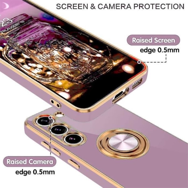 Fodral till Samsung Galaxy S24 Ultra - Mjukt silikonskydd med roterande ringhållare - lila