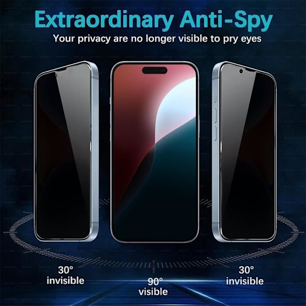2 Anti-Spy Tempered Glasögon för iPhone 16 Plus - Stötsäkert skydd Svart