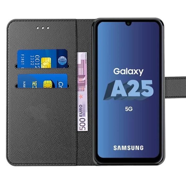 Skyddskal - Samsung - Galaxy A25 5G - Stötabsorberande - PU-Läder - Justerbart stativ Svart