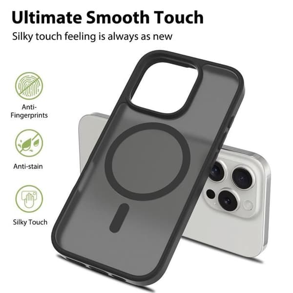 Skyddshölje - BOOLING - för iPhone 16 Pro Max - Stötresistent - Genomskinlig - Magnetring Svart