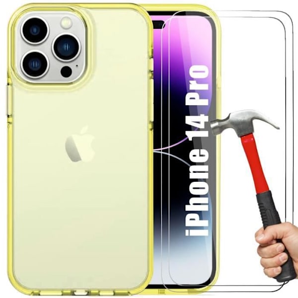 Silikonfodral för iPhone 14 Pro Halvtransparent Gul + 2 härdade skyddsglasögon