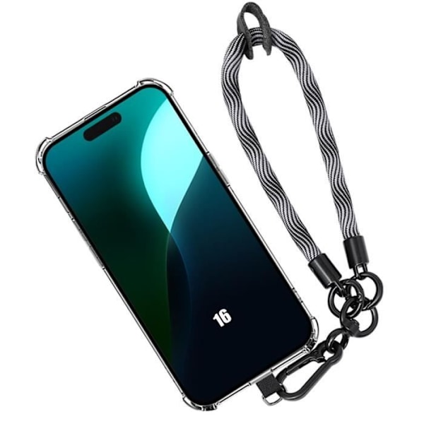 Armbandsfodral för iPhone 16, genomskinligt stötsäkert skydd med robust avtagbart grått armband