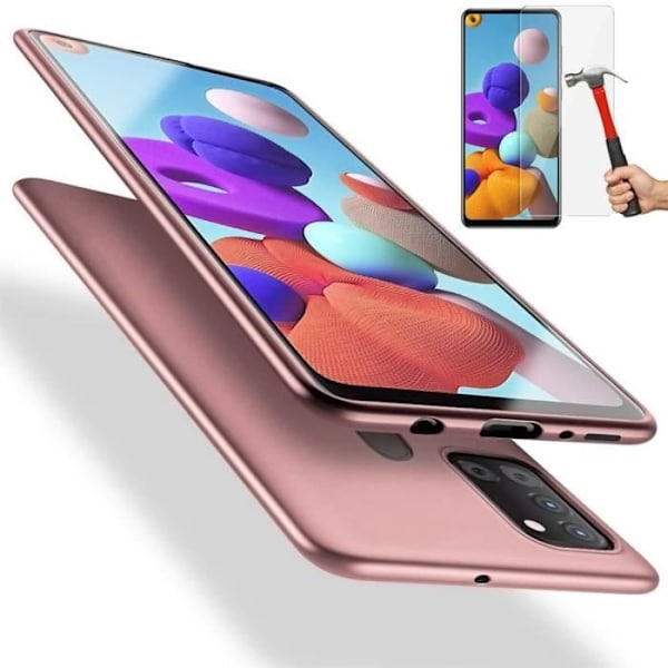 Fodral för Samsung A21S (6,5") Set med 2 härdade glasögon Enkelt Anti-Shock Silikonskydd Rosa Rosa