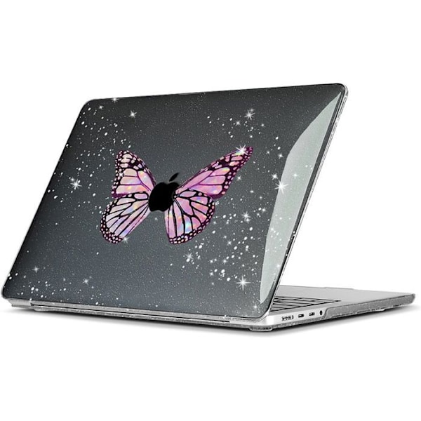 Skyddsfodral för MacBook Pro 14 Tum M4 M3 M2 M1 Pro/Max 2024 2023 2021, Hård Glitterdesign med Fjärilsmotiv Lila