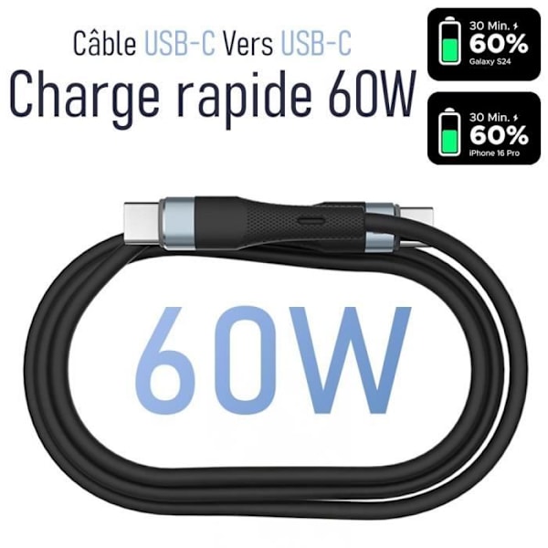 USB C till USB C Snabbkabel 60W för Xiaomi 15 14 Ultra, Xiaomi 14T-14T Pro, Xiaomi 13 13T 13T Pro 12-12T - Svart 1M Svart
