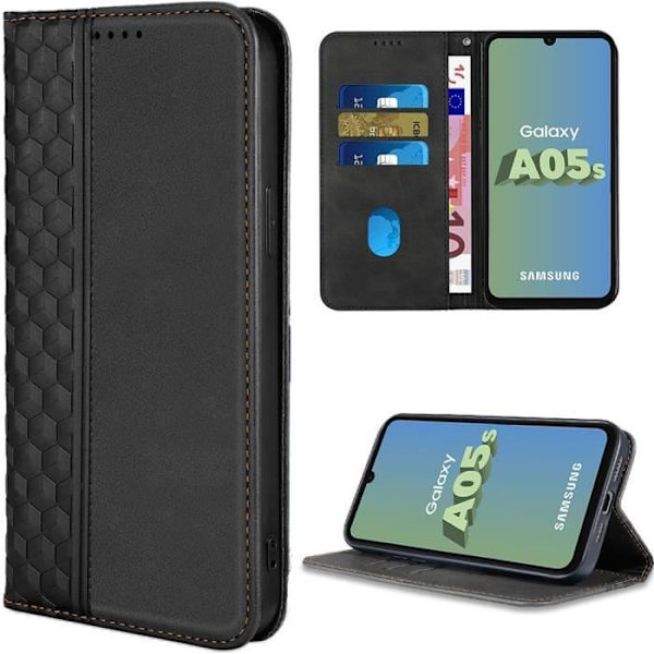 Skyddshölje - Samsung - Galaxy A05s - Svart - PU-läder - Stöttålig - Kortfack Svart