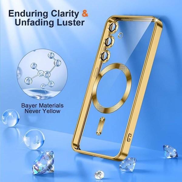 Coque för Samsung Galaxy S24 FE - med Guld Magnetisk Ring + 2 Härdat Glas - BOOLING® Transparent, guld