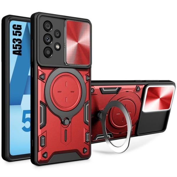 Samsung Galaxy A53 5G Stötsäkert fodral med ringmonterad glidande kameraskydd - Röd