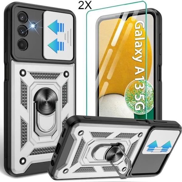 2 härdade glasögon + fodral för Samsung Galaxy A13 5G Silver - hårt skydd kameraskydd bakre ring