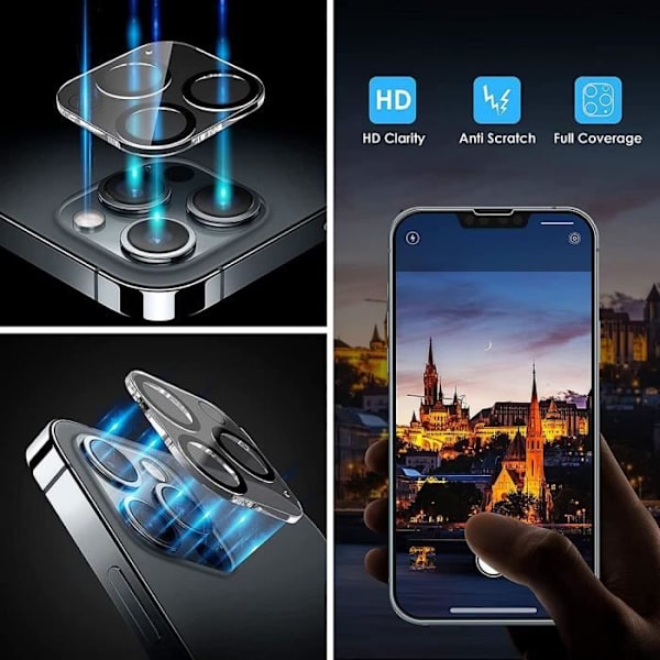 2 bakre kamera härdat glas för iPhone 13 Pro Max (6,7") Transparent