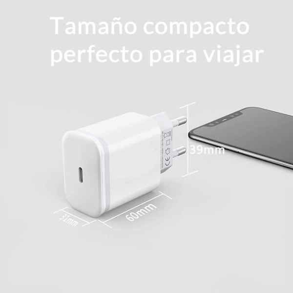 20W USB C-laddare med 2M-kabel, snabb USB-C-adapterkontakt för väggströmförsörjning för iPhone 13-13 Mini - 13 Pro[197]