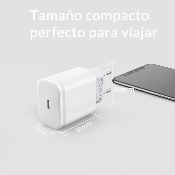Strömadapter - USB-C - 20W - Snabbladdning PD 3.0 - Kabel 2M - Kompatibel med iPhone 13