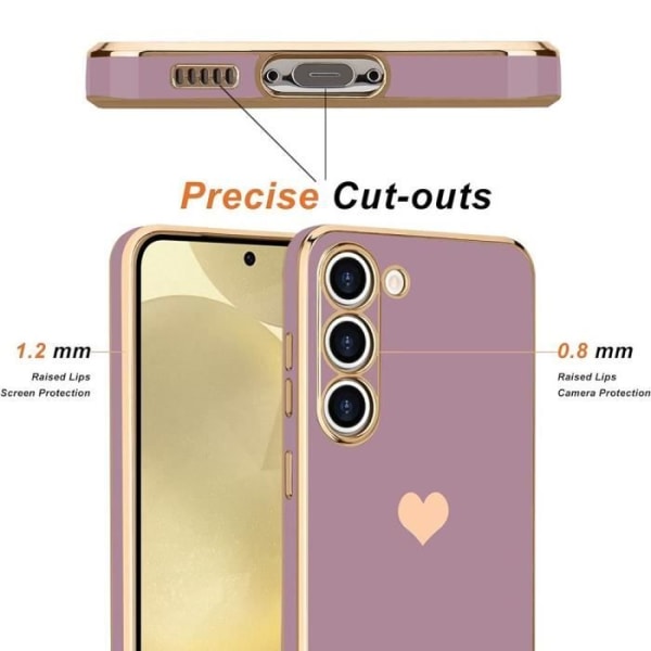 Fodral + 2 härdade glasögon för Samsung Galaxy A54 5G, stötsäker TPU med guld- och pläterat hjärtkärleksmönster - lila