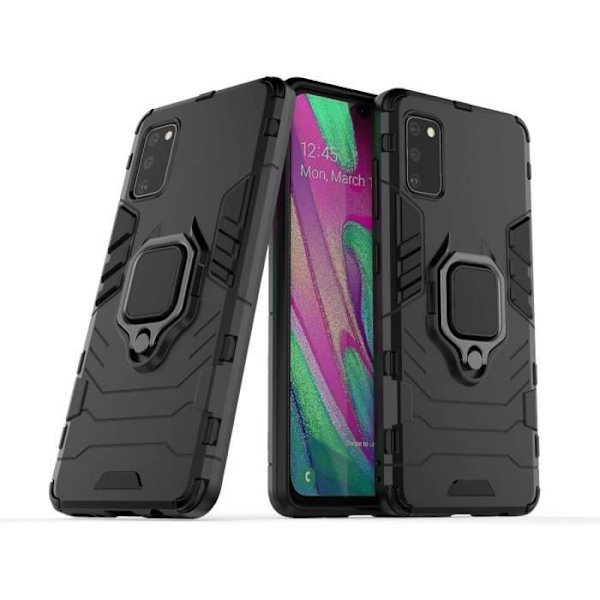 Fodral till Samsung Galaxy A41 Ny robust ringhållare [Fungerar med magnetisk bilhållare] Fodral, svart