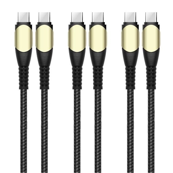 3x Hurtigt USB-C til USB-C-kabel 60W til iPhone 16 Pro Max - iPhone 16 Pro - iPhone 15 - iPhone 15 Plus - Nylonflettet Sort 1M