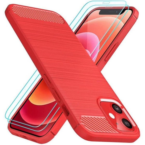 iPhone 12 Mini Cover (5,4") Sæt med 2 hærdede briller Carbonic Anti-Shock Beskyttelse Red Line Röd