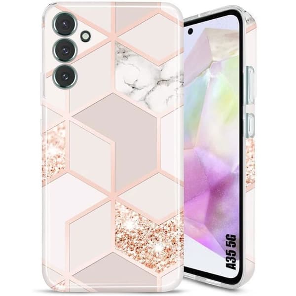 Coque - Booling - för Samsung Galaxy A35 5G - Stötsäker Skydd - Rutig Mönster - Rosa Rosa