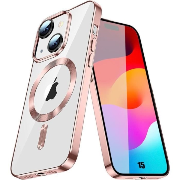 Silikonfodral för iPhone 15 med magnetisk ring genomskinligt skydd Pink Shiny Contour