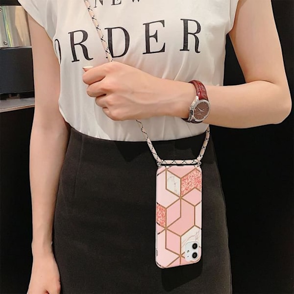 Fodral Halsbandssladd för Samsung Galaxy A52 4G-5G A52s Rosa skydd Smalt marmormönster Rosa