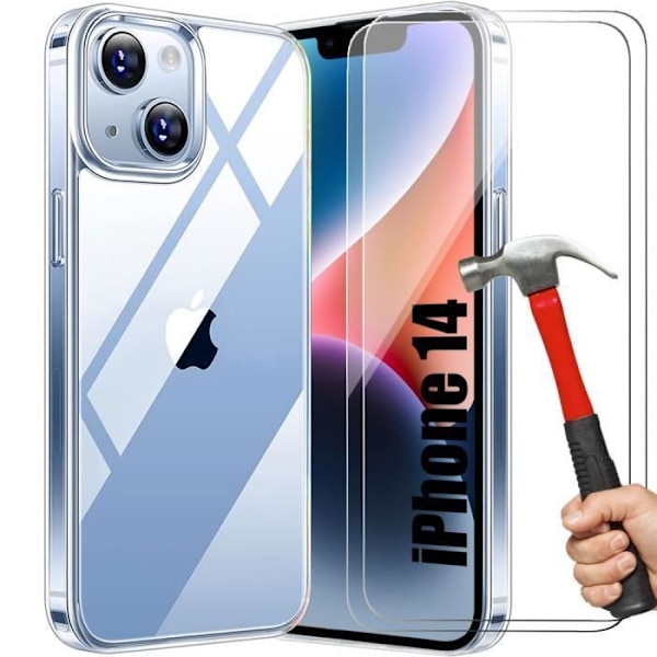 TPU-fodral + 2 härdade glasögon för iPhone 14 (6,1 tum) - BOOLING - Transparent stötsäkert skydd Transparent