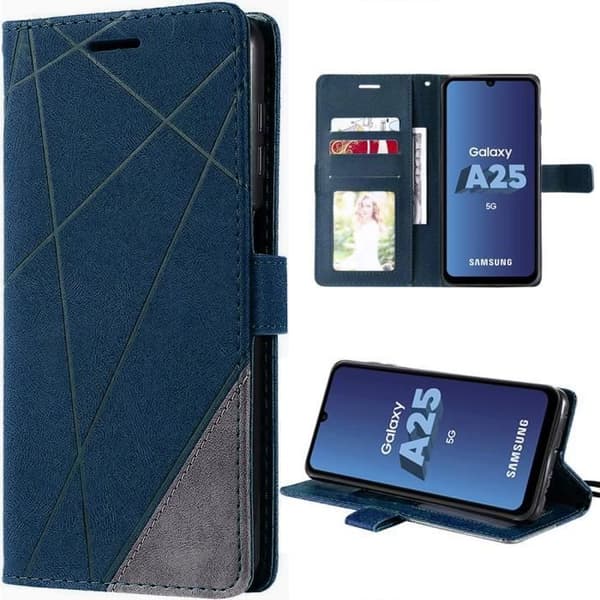 Skyddsskal - BOOLING - för Samsung Galaxy A25 5G - Läderlook - Stötresistent - Mörkblå marinblå
