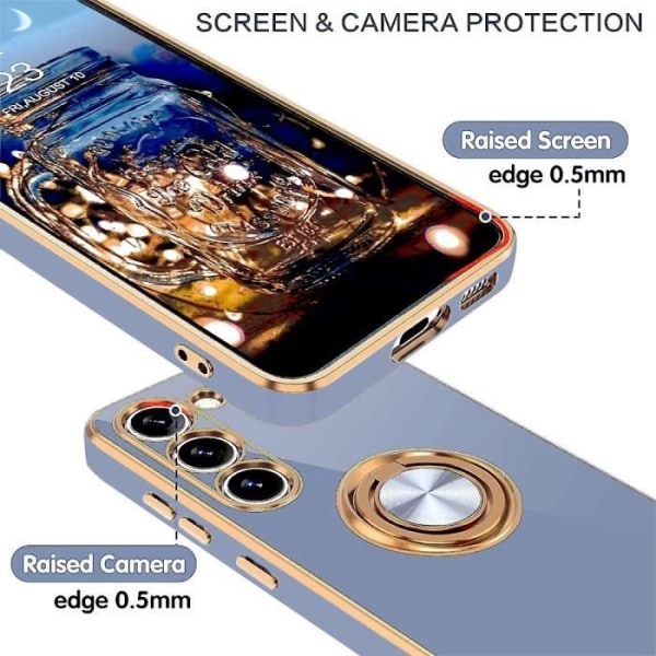 Fodral till Samsung Galaxy A05 (ej för A05s) - Blå - Stötsäker hybrid silikonring med roterande ringhållare guldplätering