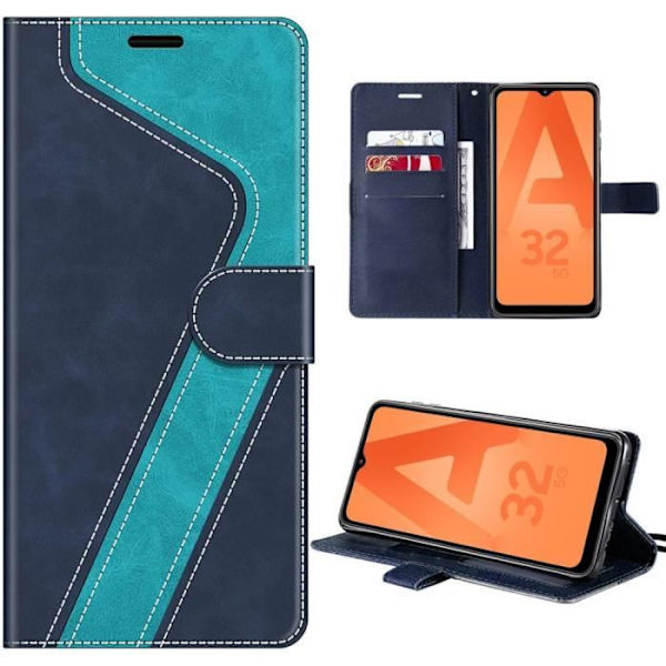 Skyddsfodral - Samsung - Galaxy A32 5G - Imiterat quiltat läder - Kortfack - Justerbar ställning Blå