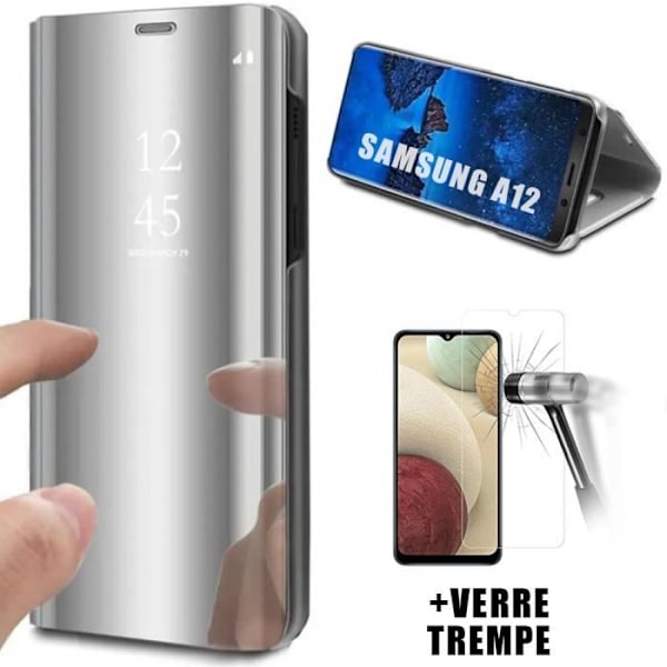 Skydd för Samsung A12 - Silver - Spegeleffekt - Härdat Glas - Optimal Skydd - Elegant Silver