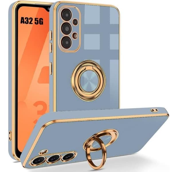 Coque - BOOLING - för Samsung Galaxy A32 5G - Stöttålig - Hybridsilikon - 360° ringstöd Blå