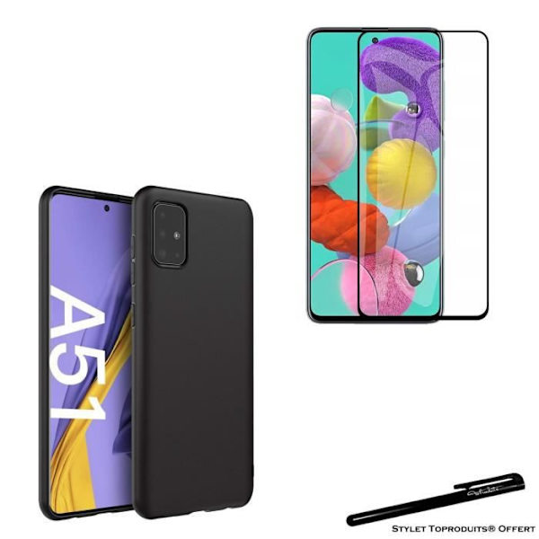 Skyddsfodral - Toproduits® - Samsung A51 - Härdat glas - Svart - Reptålig Svart