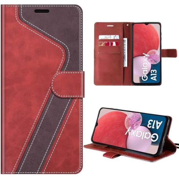 Fodral för Samsung Galaxy A04s och A13 5G-4G, röd, trendig tvåfärgad skyddslädereffekt med korthållare och stöd