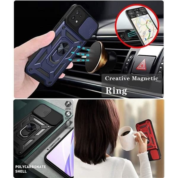 Mobilskal - BOOLING - för Samsung Galaxy A22 5G - Hård - Mörkblå - 2 Härdade Glas Blå