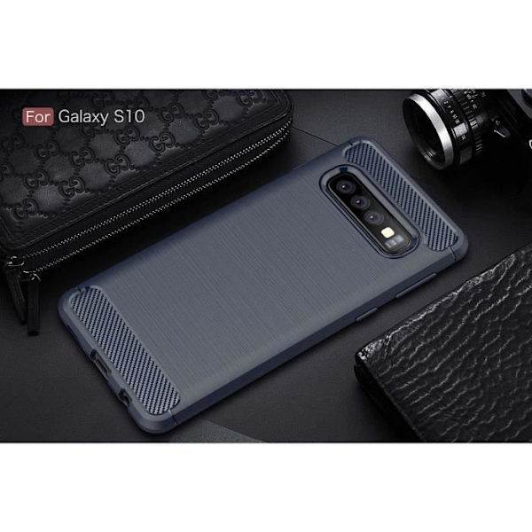 Fodral - Samsung - Galaxy S10 - TPU - Kolfiber - Stötsäker - Mjuk marinblå
