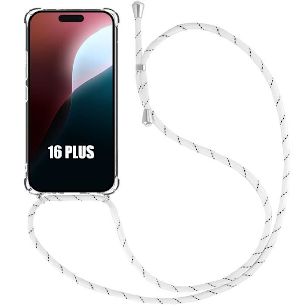 Silikonfodral till iPhone 16 Plus - Stötsäker Anti-Scratch Transparent med vit sladd
