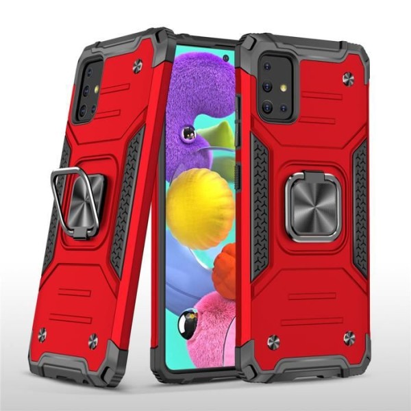 Taske til Samsung Galaxy A51 Ring Support Dobbeltlags Forstærket Defense Shockproof Armor Cover Rød